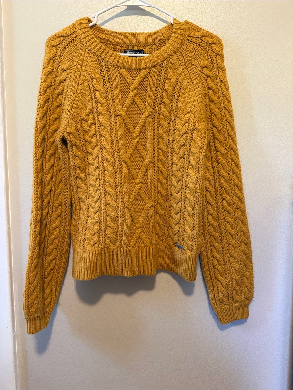 Abercrombie & Fitch Women's Cable Crewneck Sweater in Mustard Large